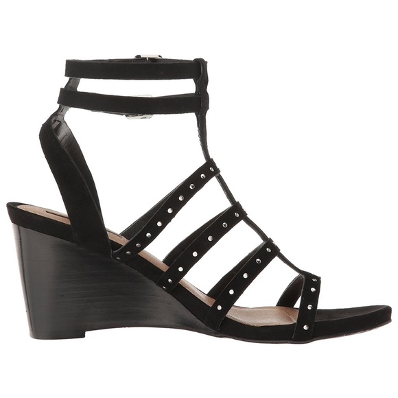 Moore Black Genuine Suede Grommet Wedge Sandal - Picture 5 of 5